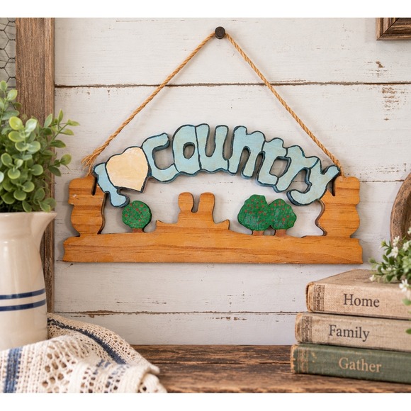 Other - Vintage Wooden I Love Country Wall Hanging Sign Farmhouse Decor Hand Painted